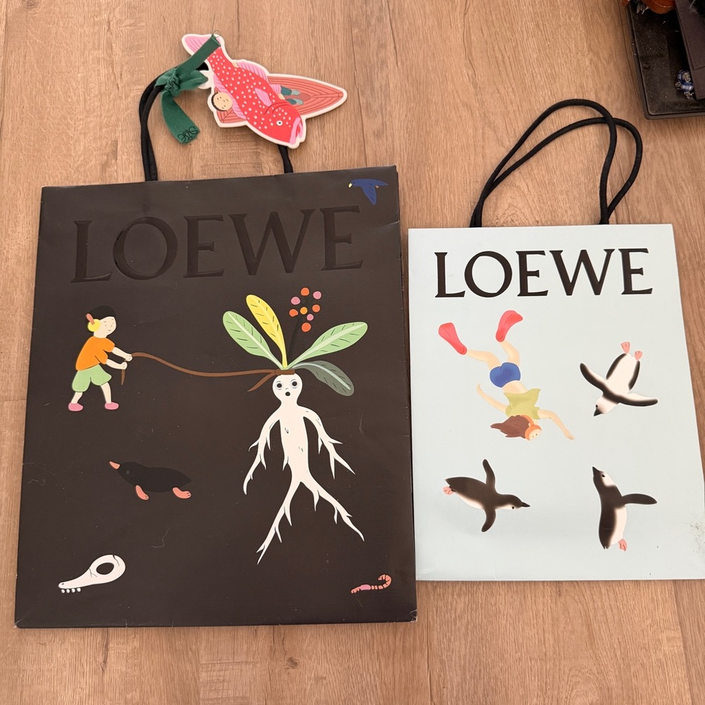 LOEWE 2 PCs Paper Shopping Bags X Suna Fujita Japan Black, Blue, Fish Tag,‎ RARE